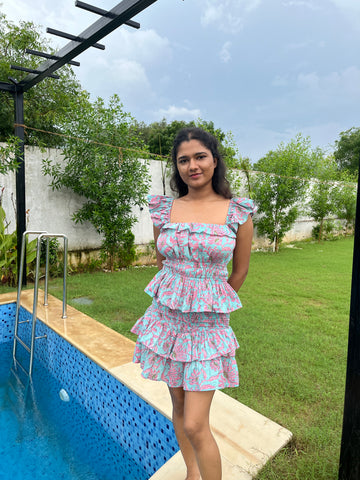 Tropical Ruffle Top with Skirt Set