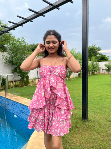 Flamingo Ruffle Top with Skirt Set