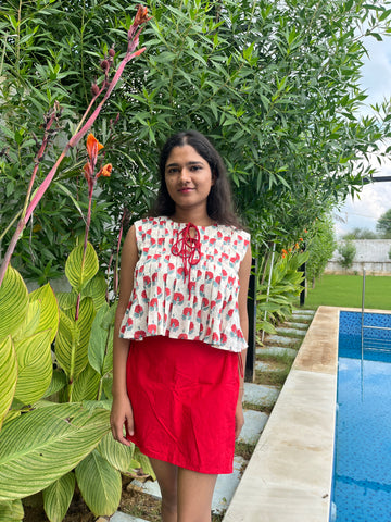 Red Roses Top with Red Skort