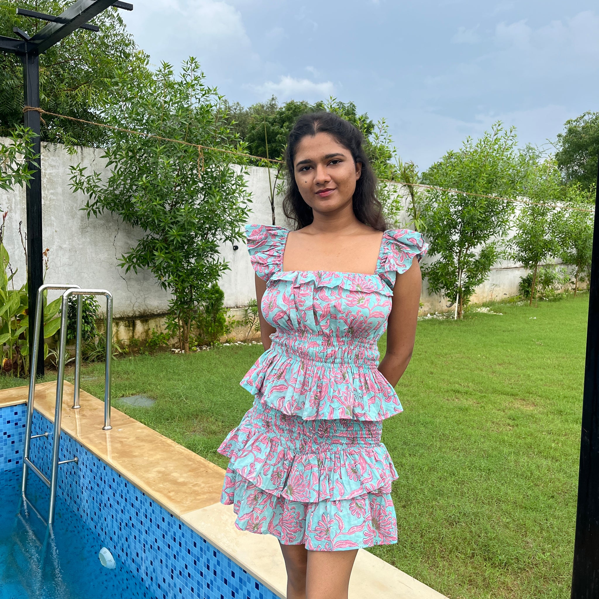 Tropical Ruffle Top with Skirt Set