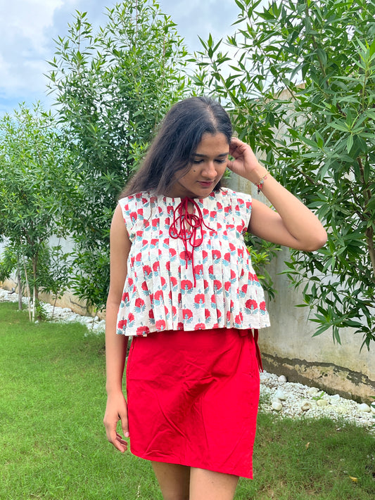 Red Roses Top with Red Skort