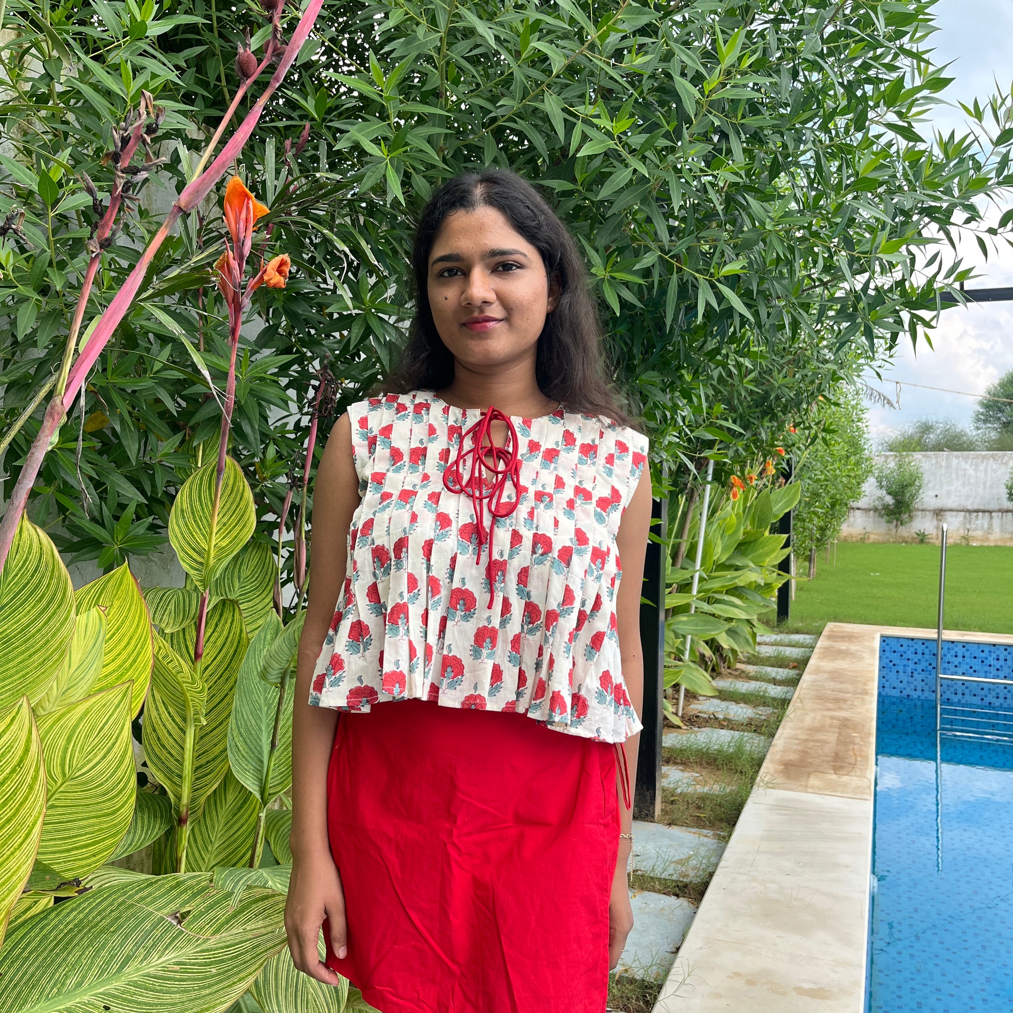 Red Roses Top with Red Skort