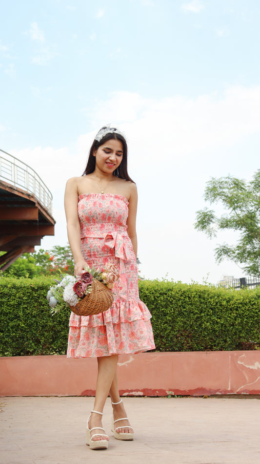 Clara Bow Midi Dress, Peach Fuzz